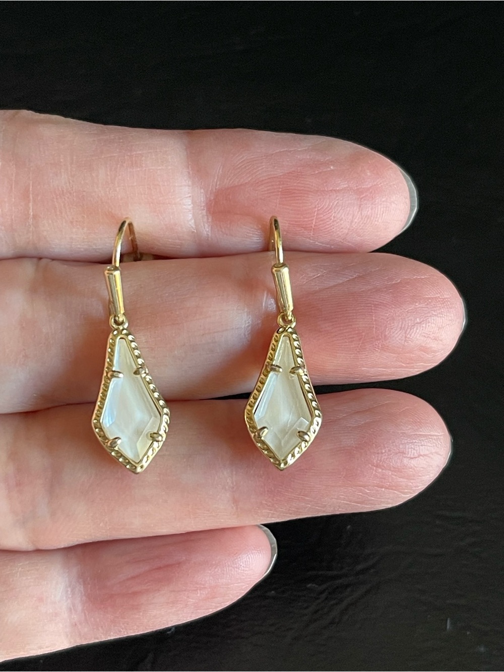 Kendra Scott Gold and mother of pearl Drop Earrings. - Picture 5 of 7